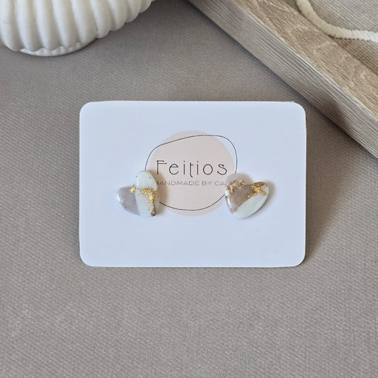 Small white marble heart stud